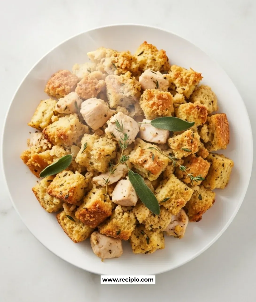 Slow cooker chicken stuffing dish with herbs and spices cooked to perfection