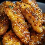 Air fryer honey butter garlic chicken tenders served with dipping sauce