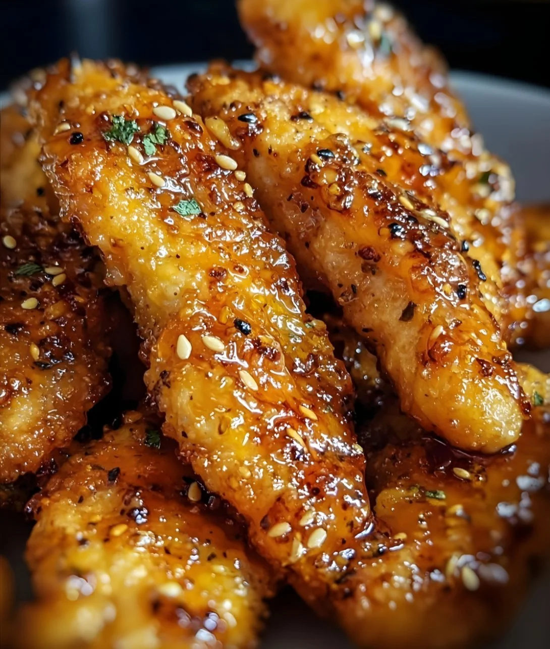 Air fryer honey butter garlic chicken tenders served with dipping sauce