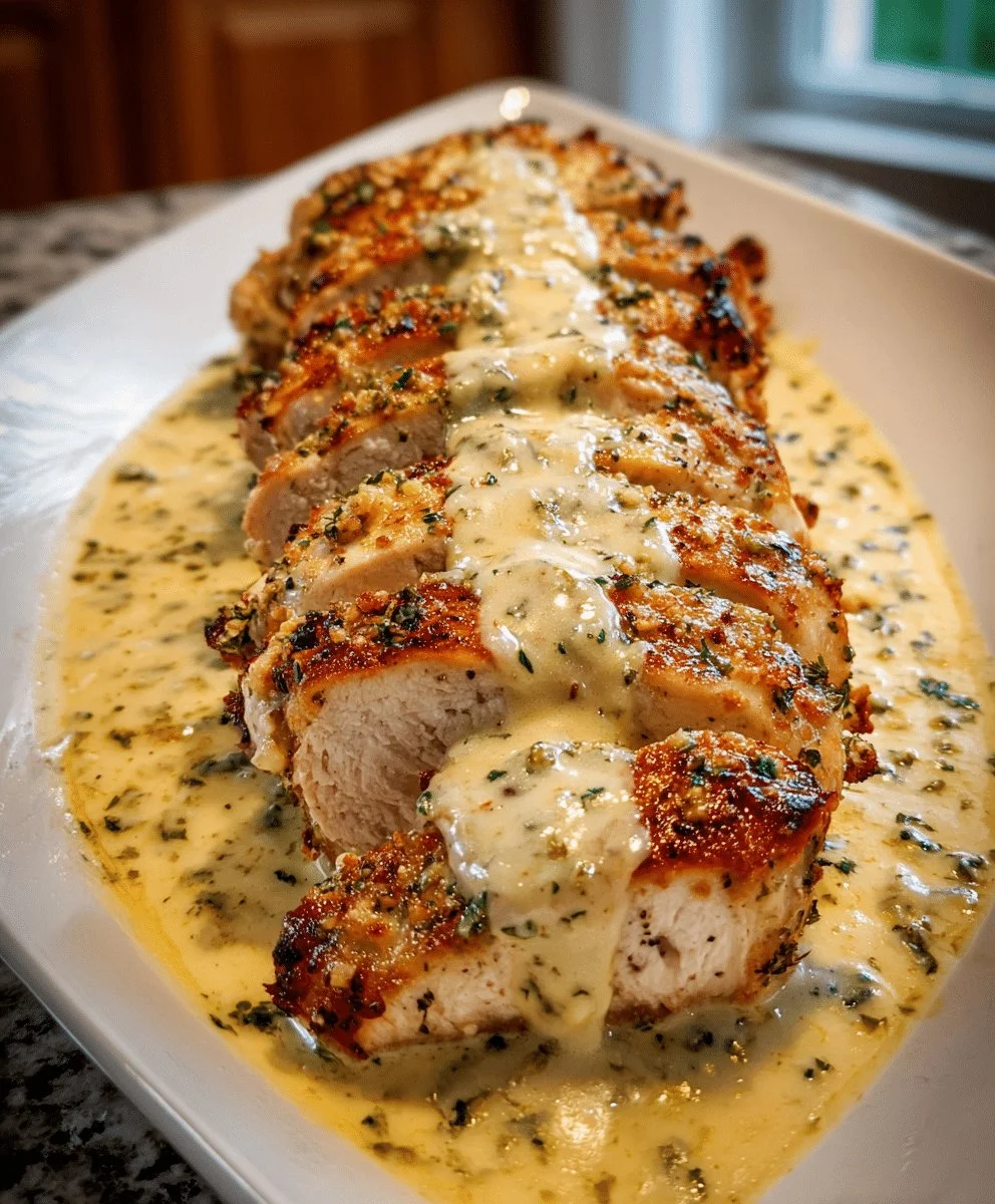 Baked Caesar Chicken topped with creamy Parmesan sauce cooked to perfection