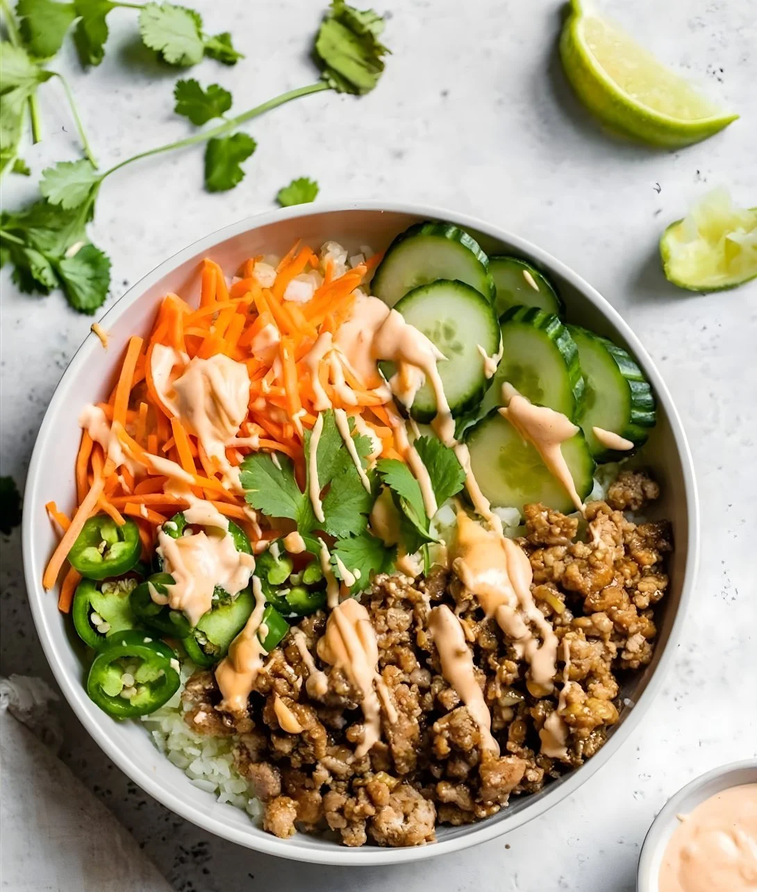 Delicious Banh Mi Bowl with fresh vegetables, protein, and flavorful sauce