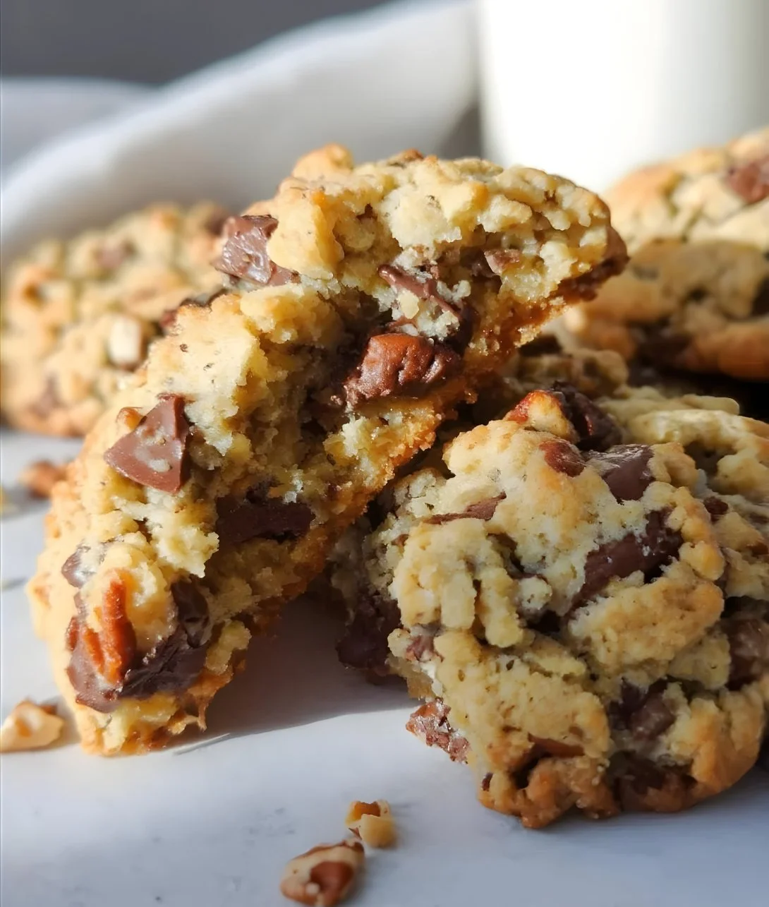 Plate of freshly baked oatmeal chocolate chip cookies