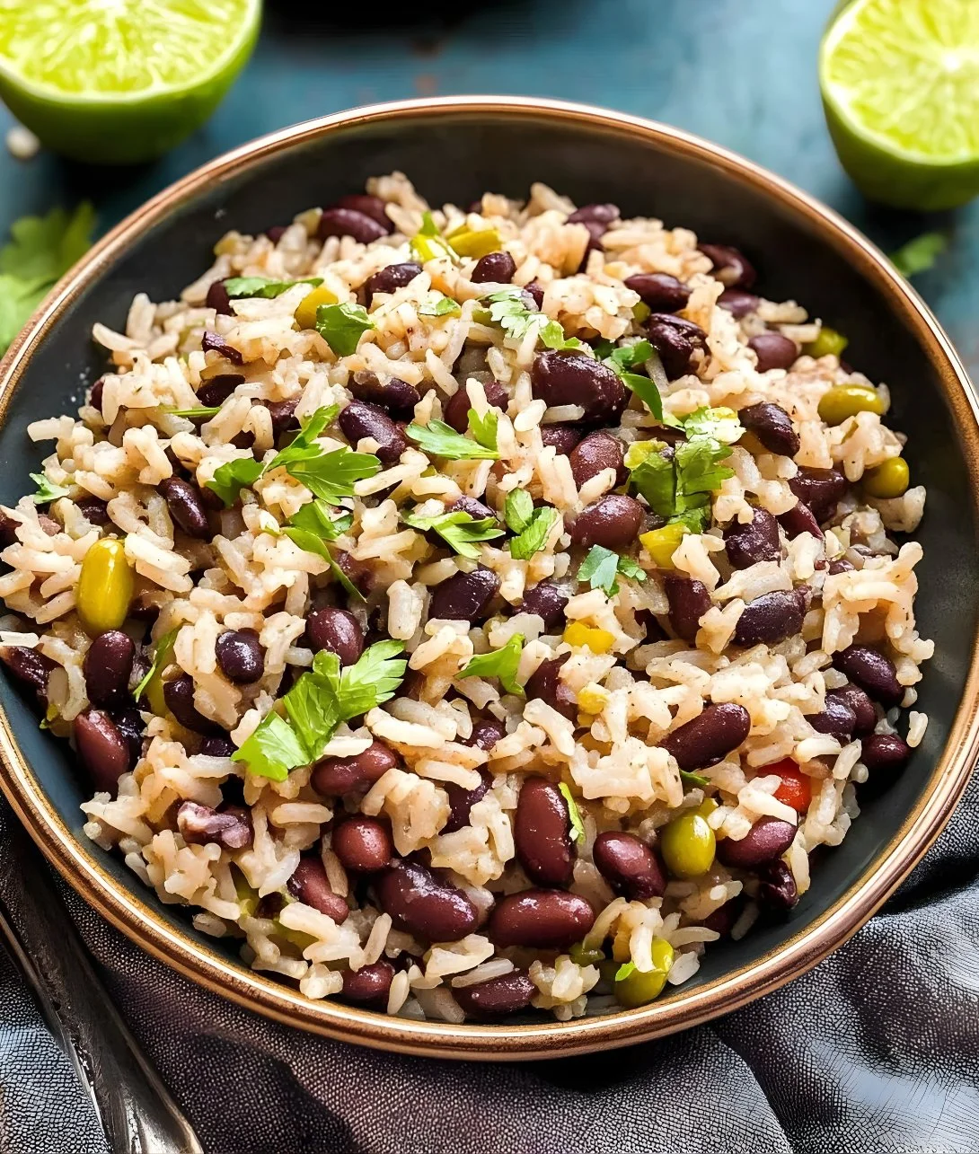Delicious bowl of black beans and rice, a nutritious meal