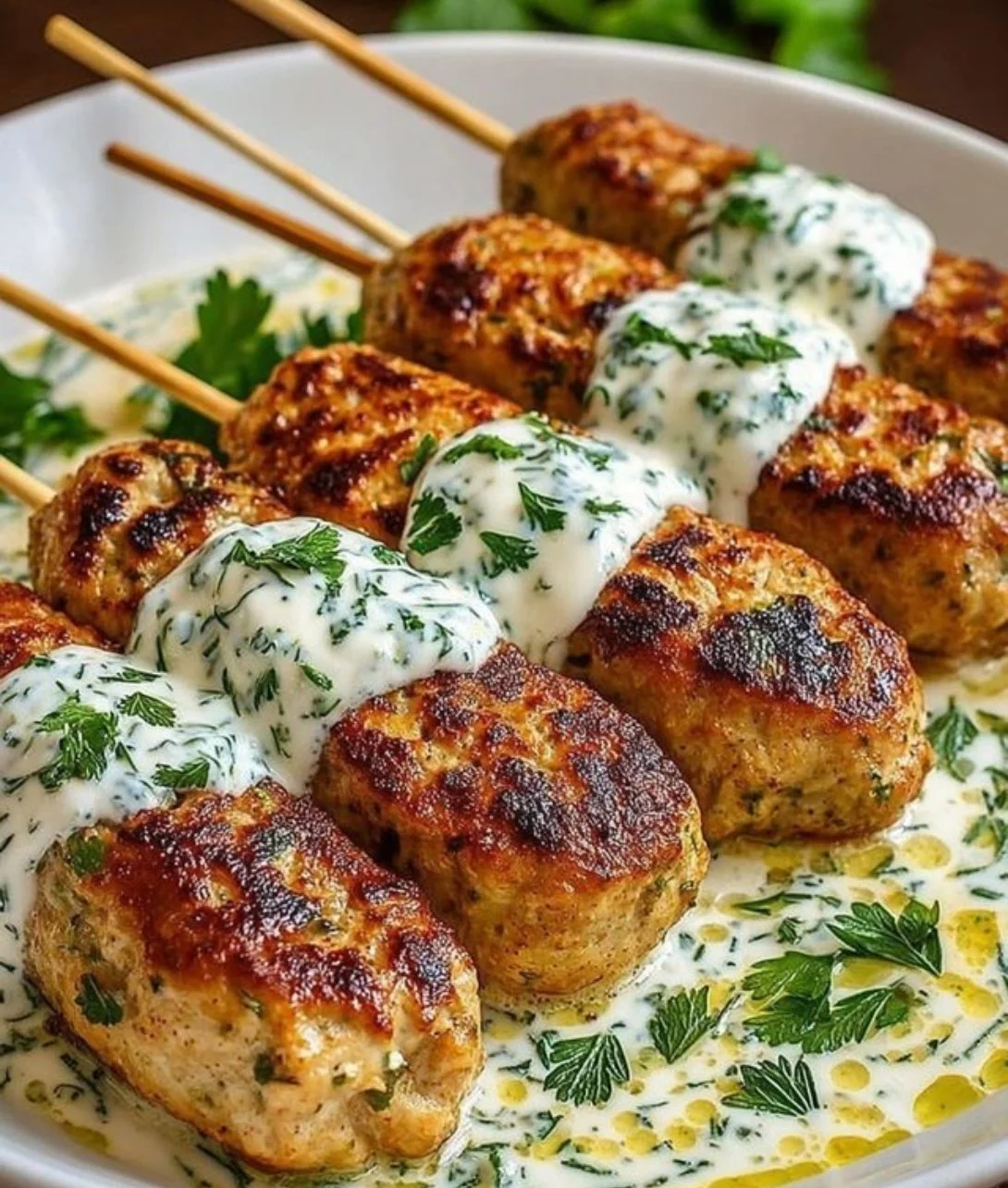 Delicious Chicken Kofta served with creamy garlic yogurt sauce