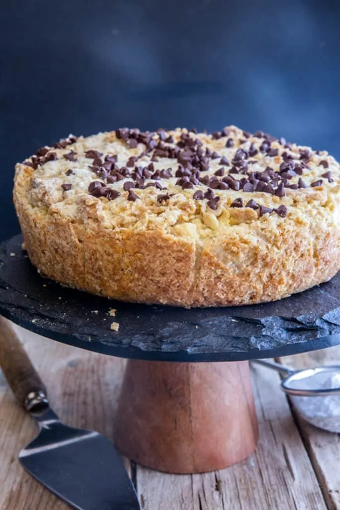 Delicious Chocolate Chip Ricotta Cake with crumb topping and chocolate chips