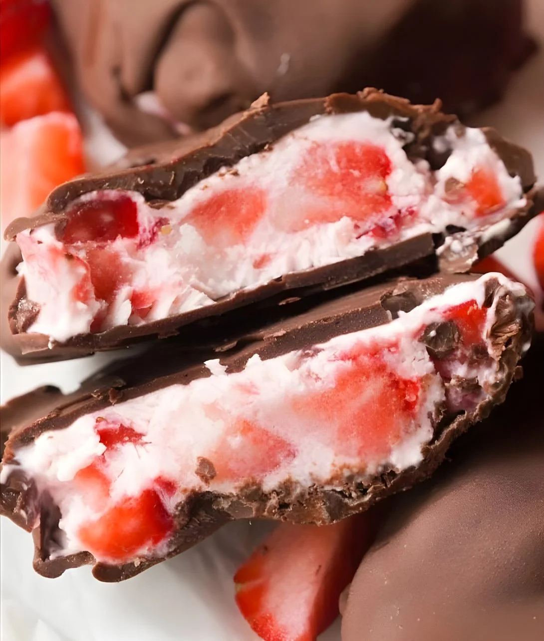 Delicious chocolate strawberry yogurt clusters in a bowl