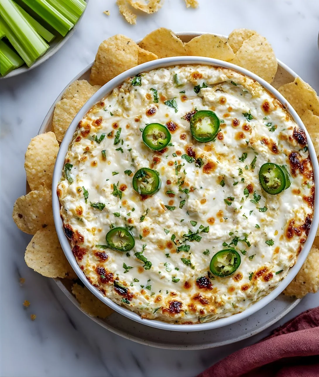 Cottage Cheese Jalapeño Popper Dip served in a bowl with fresh ingredients