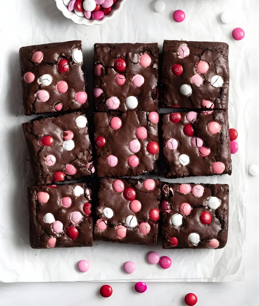 Delicious easy Valentine's M&M's brownies for a romantic celebration