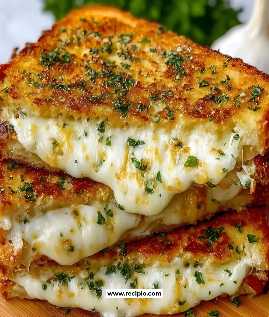 Garlic Bread Grilled Cheese sandwich with melted cheese and crispy garlic bread
