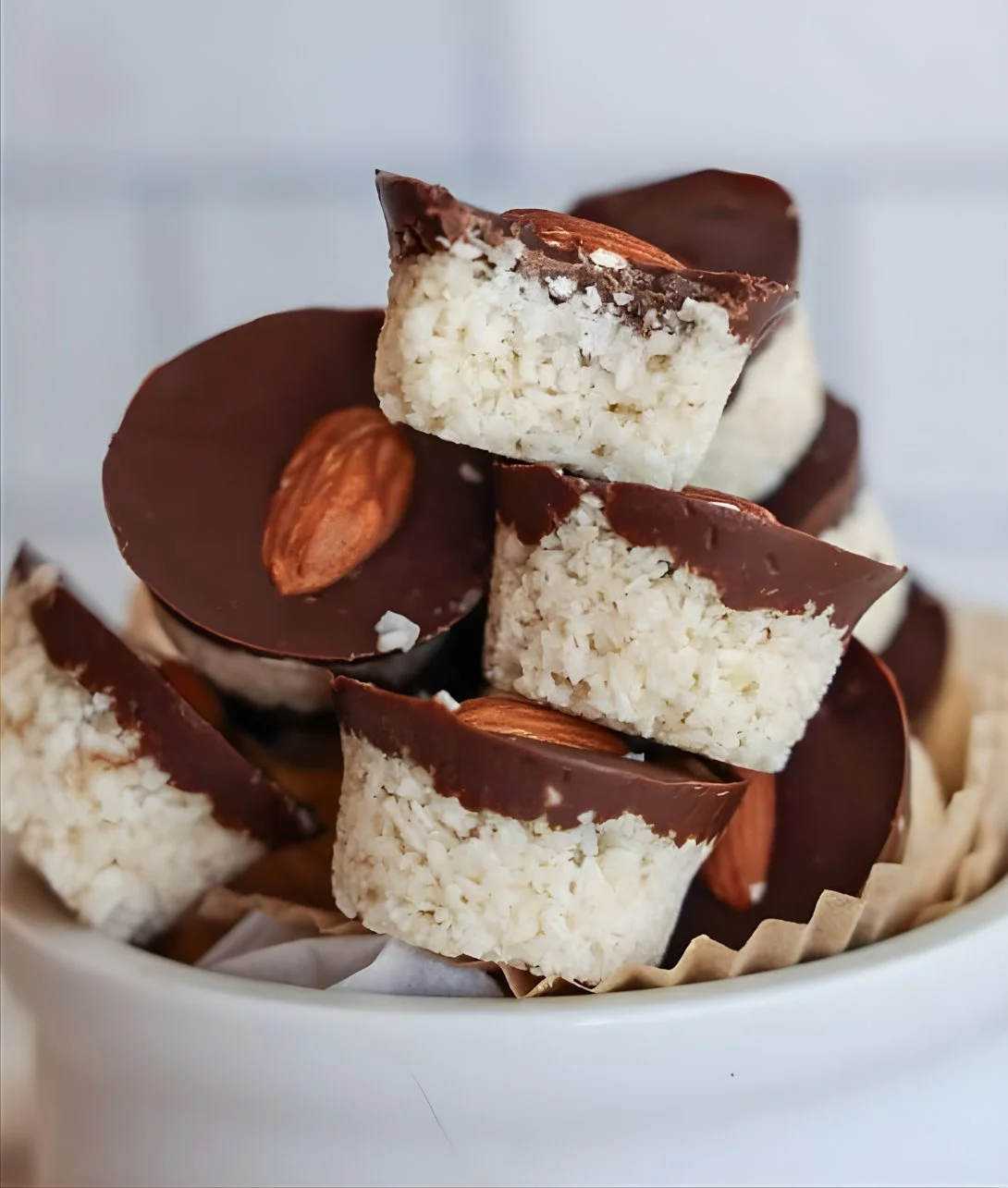 Healthy Almond Joys made with chocolate and almonds for a nutritious snack