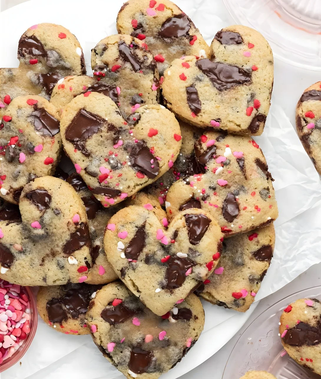 Heart shaped chocolate chip cookies decorated with love and sweetness