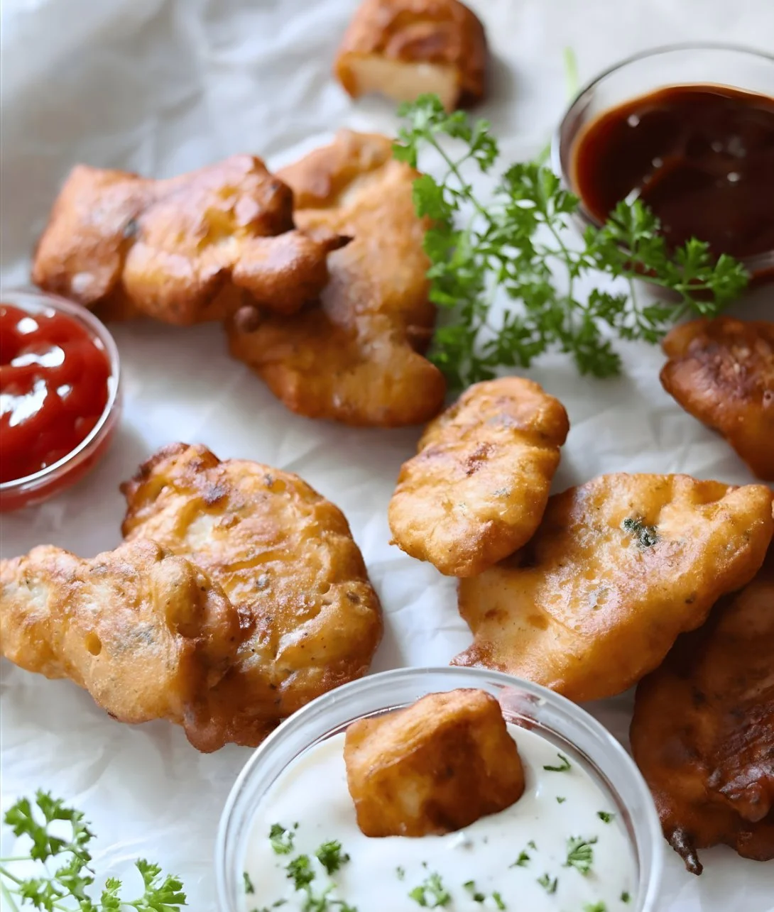 Crispy homemade fried sourdough chicken tenders served on a plate