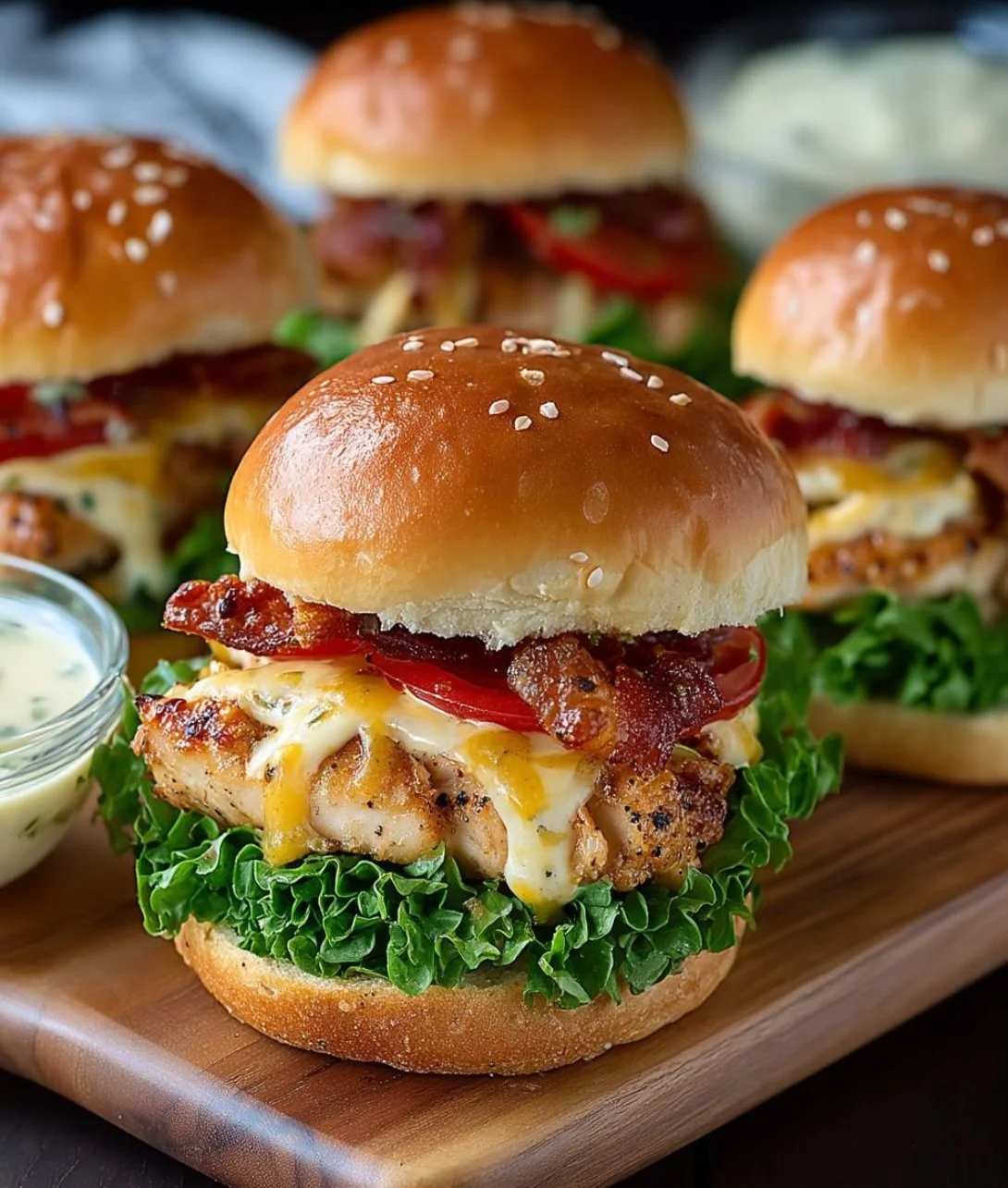 Honey Mustard Chicken Sliders served on a platter with garnishes