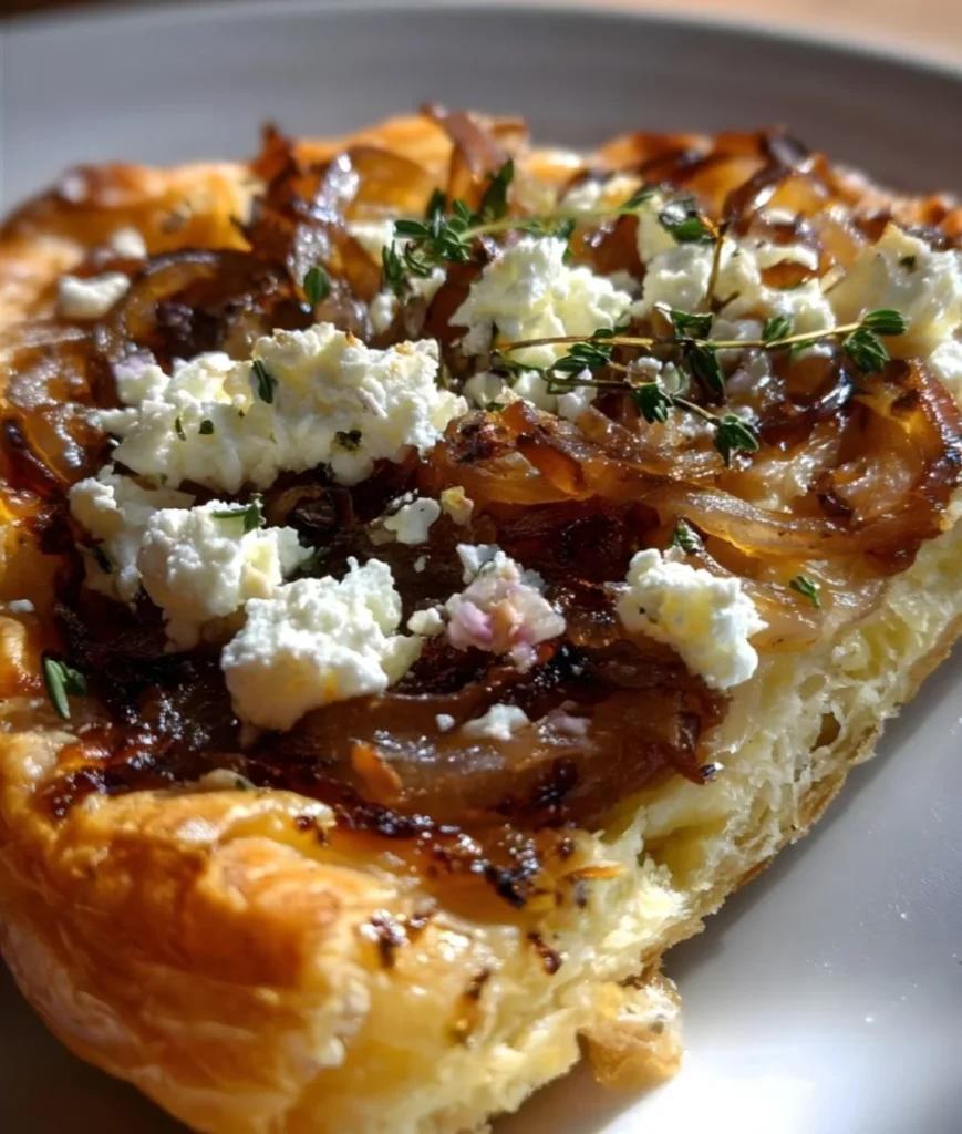 Delicious caramelized onion and goat cheese tarts served on a platter
