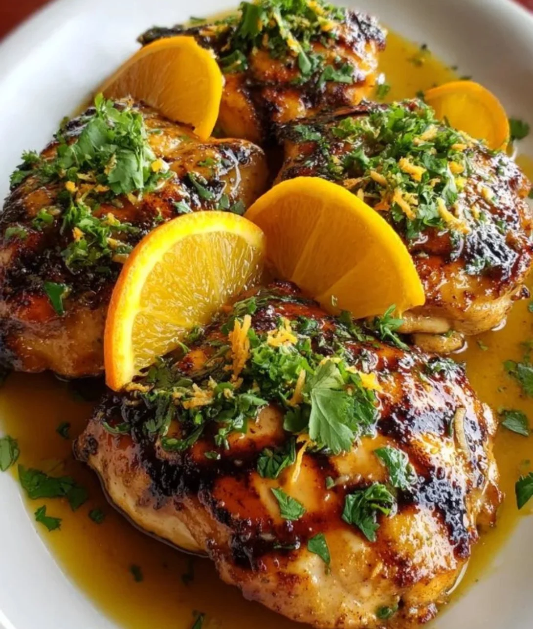 Key West Grilled Chicken marinated in tropical citrus sauce on a grill
