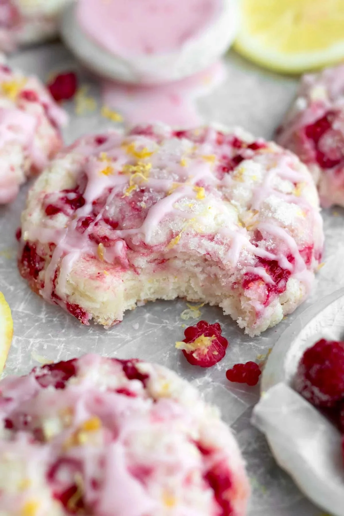Lemon Raspberry Cookies with vibrant lemon and raspberry flavors on a plate.