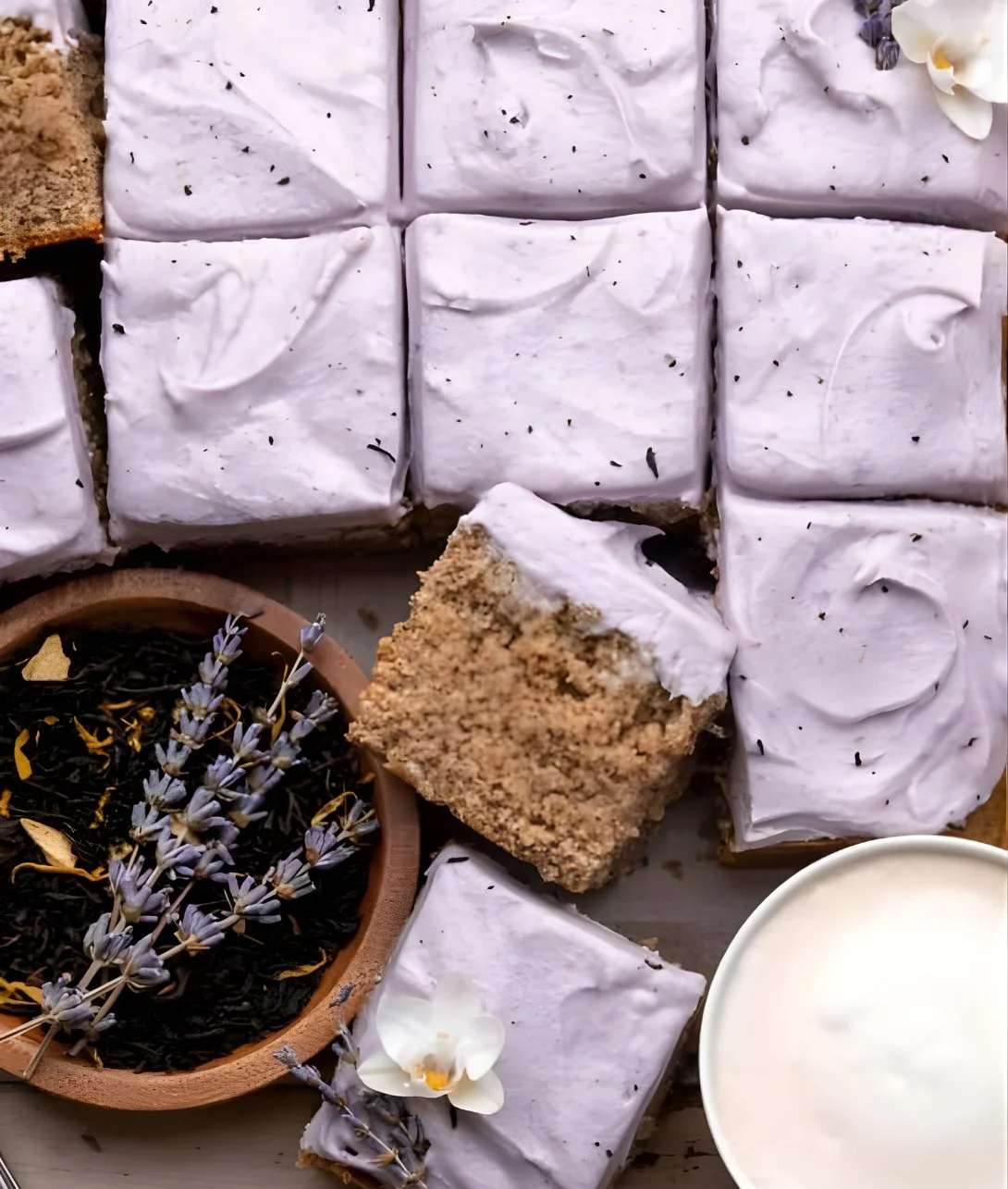 Deliciously layered London Fog Cake with Earl Grey and vanilla cream