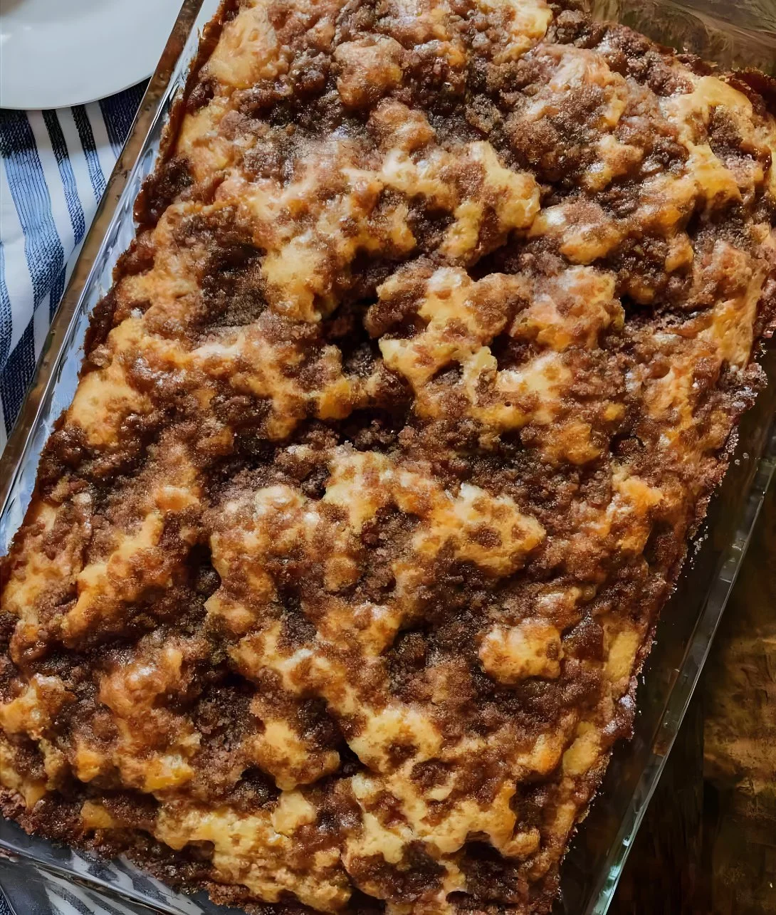 Delicious sourdough discard coffee cake topped with crumbly streusel
