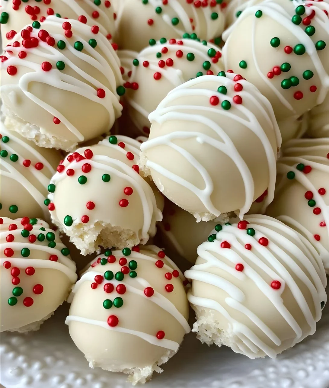 Delicious sugar cookie truffles decorated with sprinkles.
