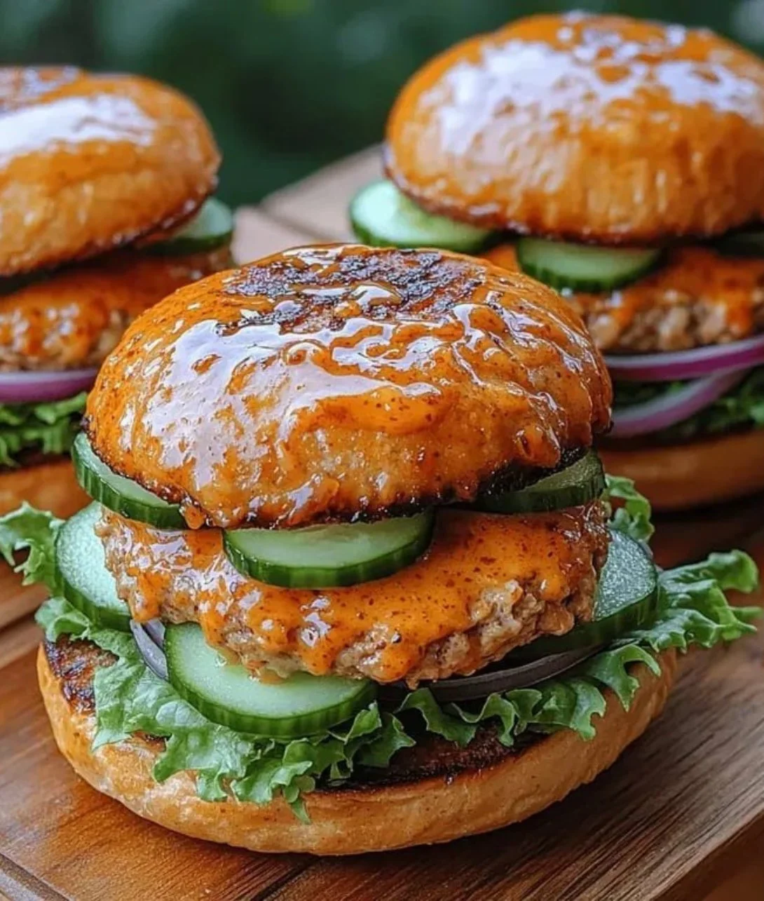Spicy Thai Sweet Chili Turkey Burgers served with fresh vegetables