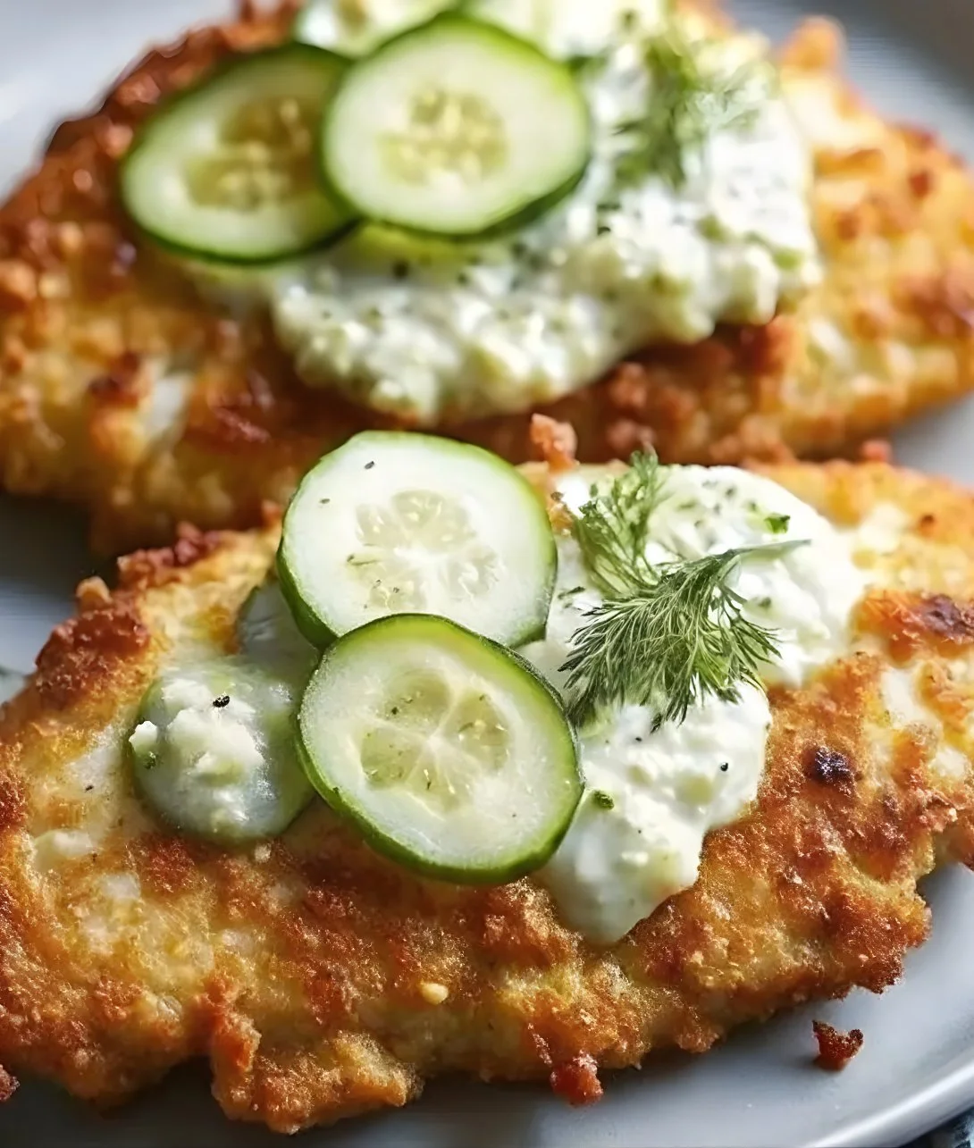 Crispy Dill Pickle Parmesan Chicken garnished with herbs