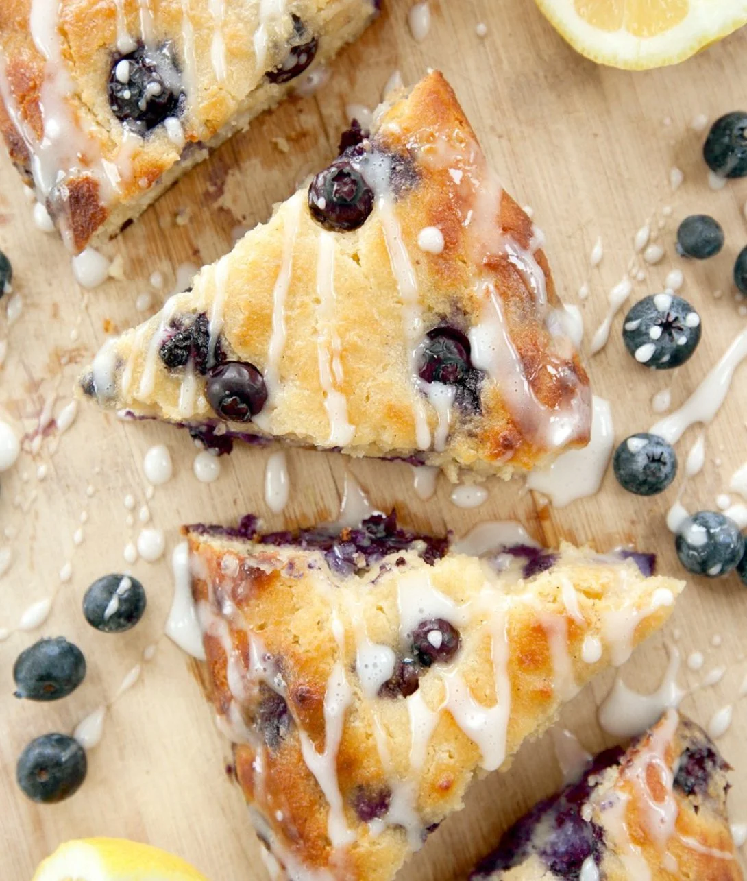 Almond flour lemon blueberry scones with fresh blueberries and lemon zest