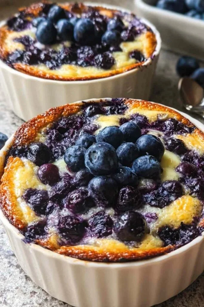 Baked blueberry cottage cheese bowls garnished with fresh blueberries