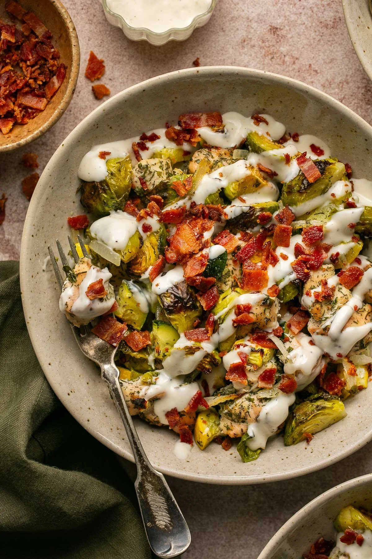 Delicious Chicken Bacon Ranch Keto Bowl filled with chicken, bacon, and ranch dressing