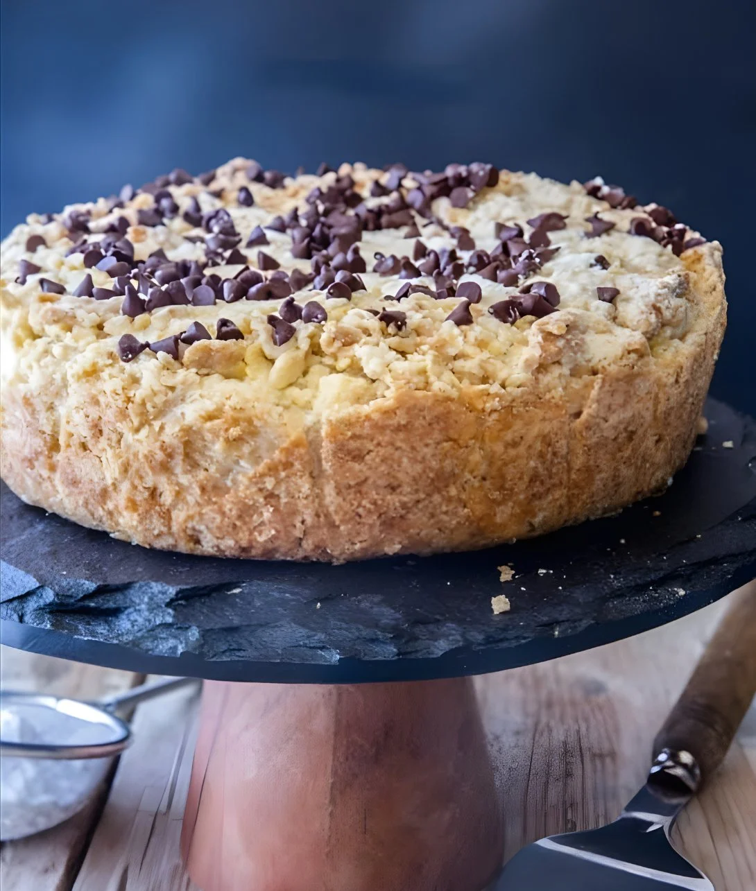 Delicious Chocolate Chip Ricotta Crumb Cake with a crumbly topping