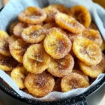 Cinnamon-sugar air fryer banana chips in a bowl, perfect for snacking