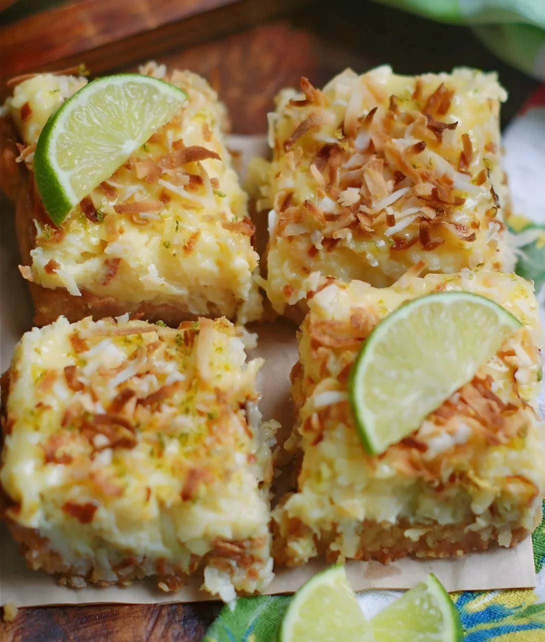 Delicious Coconut Lime Bars with a tropical twist on a white plate