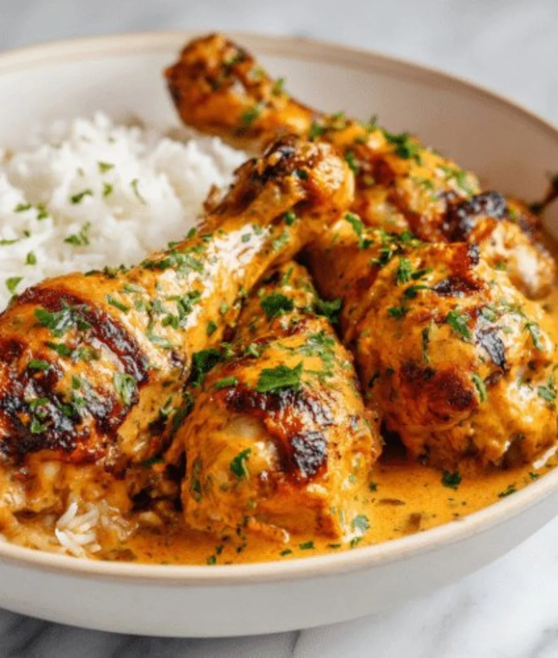 Creamy Paprika Chicken Drumsticks served with a side of vegetables
