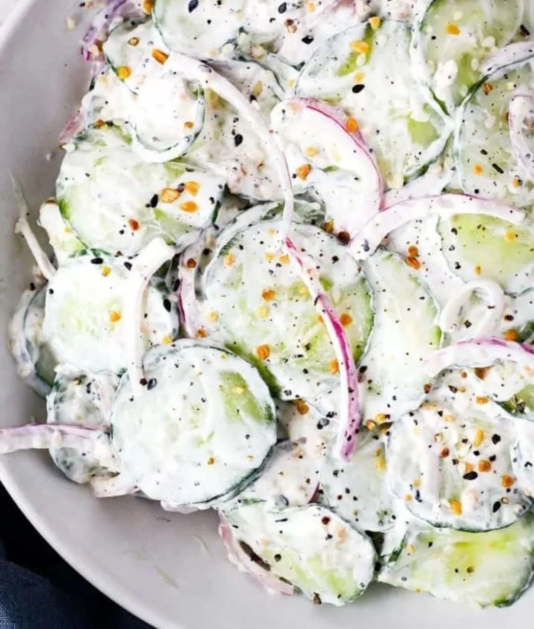 Cucumber Everything Bagel Salad with fresh vegetables and seasoning
