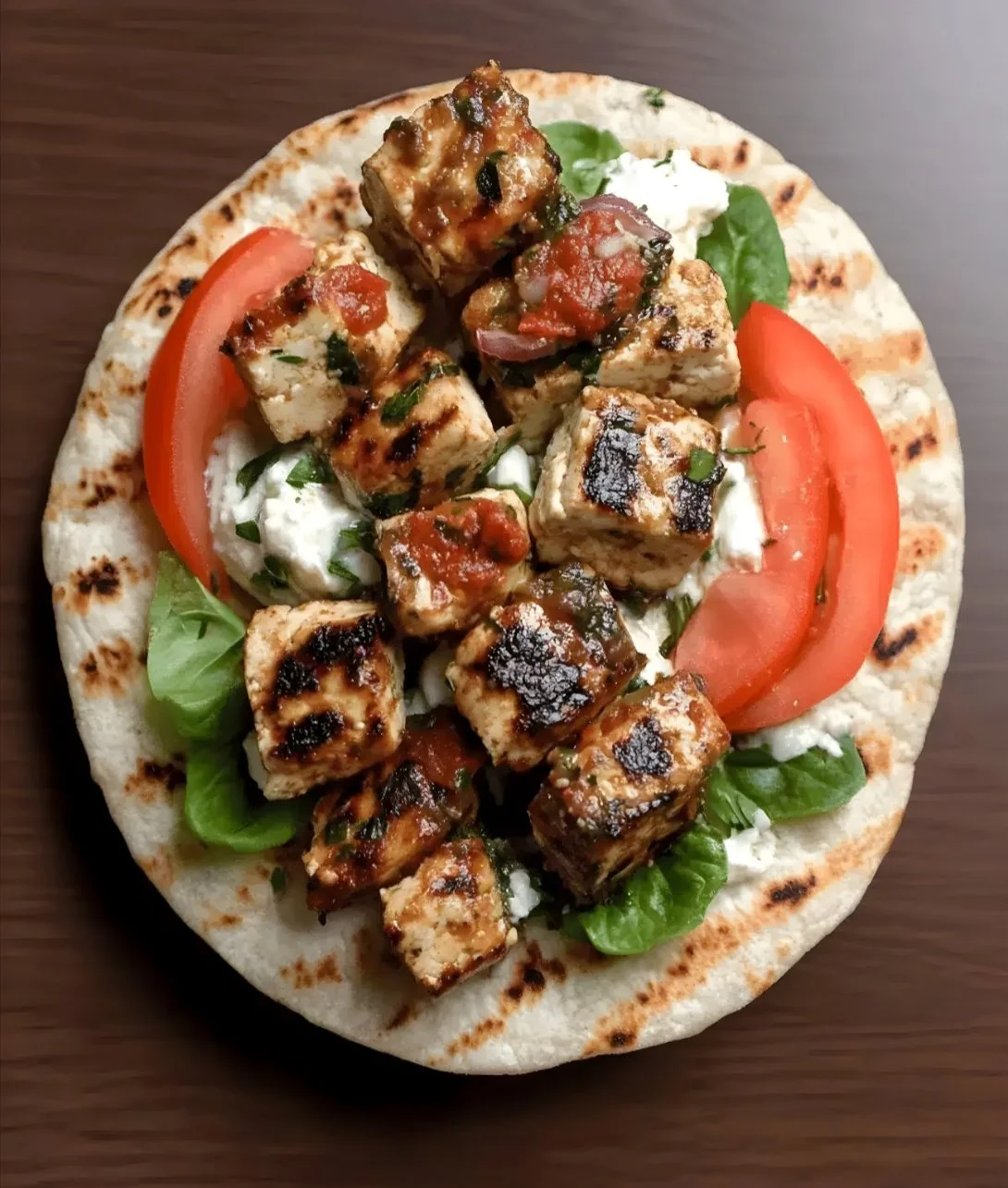 Delicious easy vegan tofu souvlaki served with vegetables