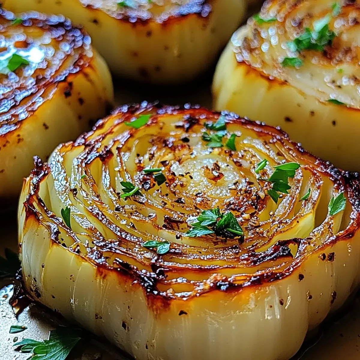 Garlic butter roasted cabbage steaks served on a plate
