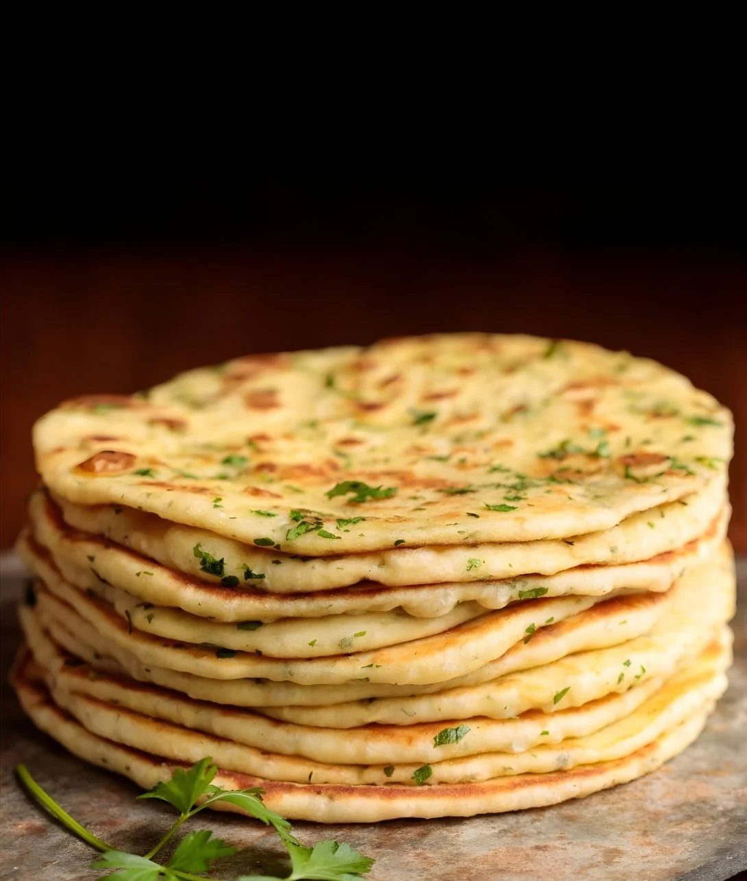 Greek yogurt Turkish flatbread topped with herbs and spices