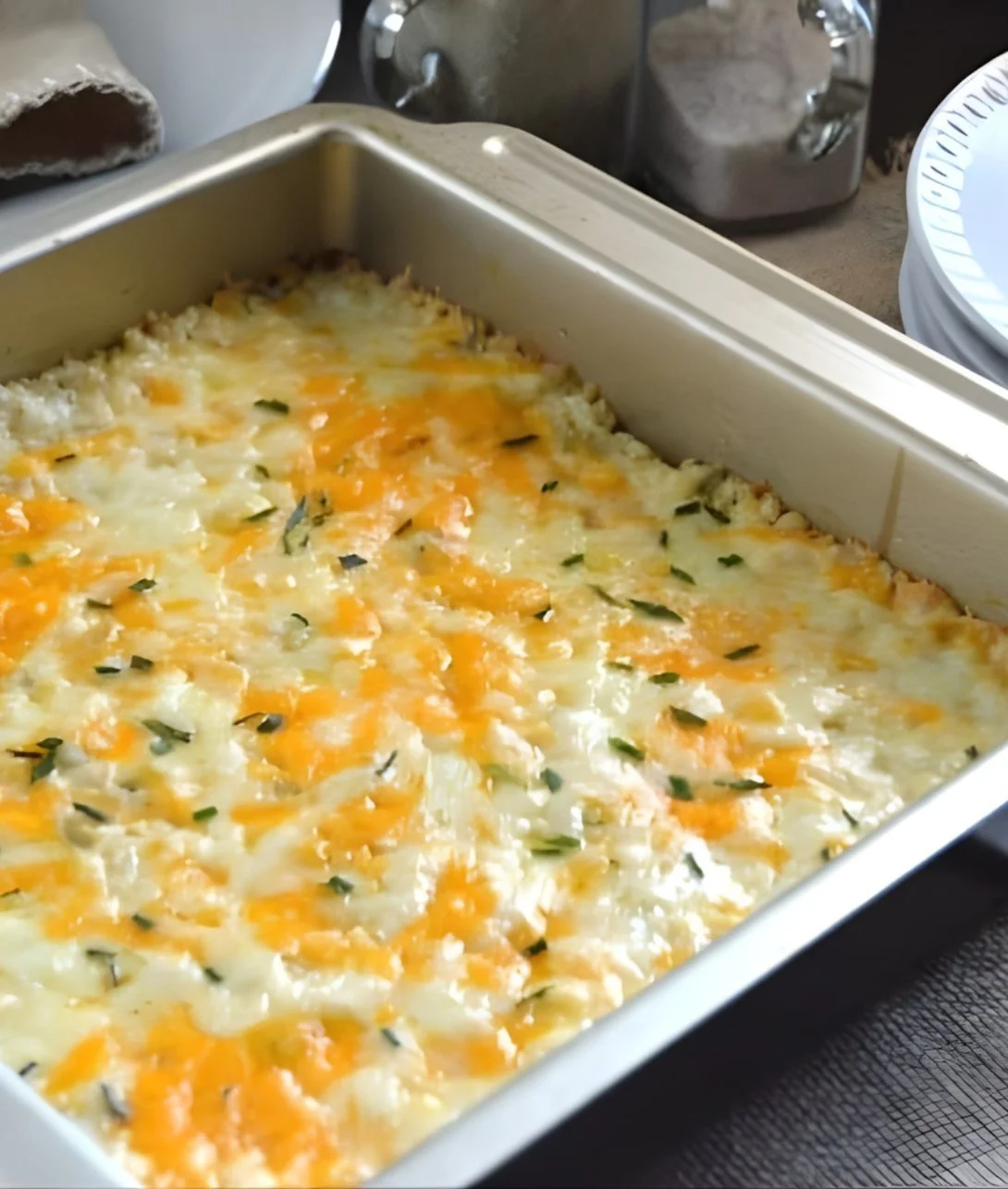 Delicious Green Chile Cauliflower Casserole baked to perfection