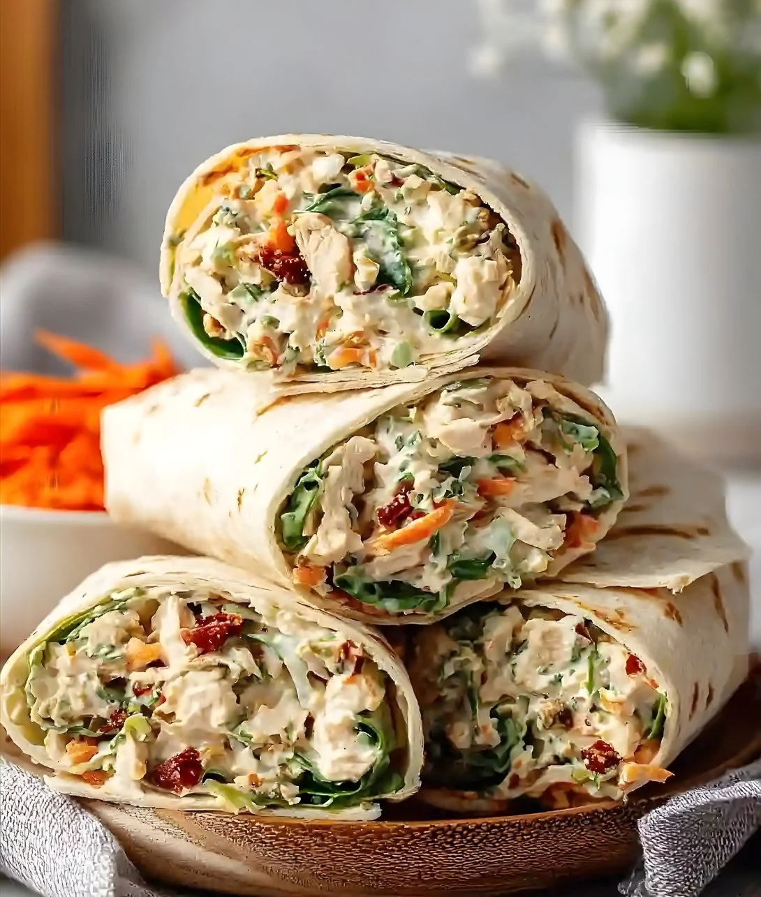 Delicious homemade chicken salad wrap with fresh ingredients and herbs
