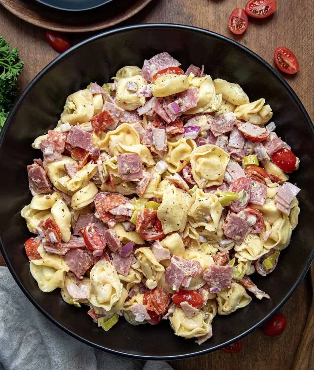 Italian Grinder Tortellini Salad with fresh ingredients and vibrant colors.