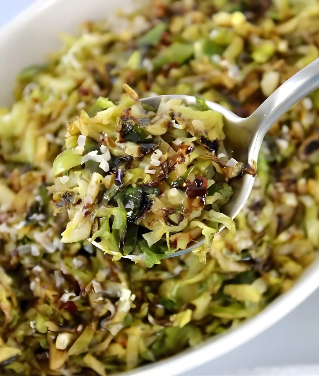 Keto shredded Brussels sprouts cooked with garlic and spices