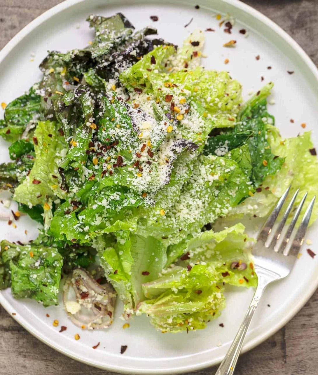 Fresh Lemon Parmesan Lettuce Salad with bright greens and Parmesan cheese