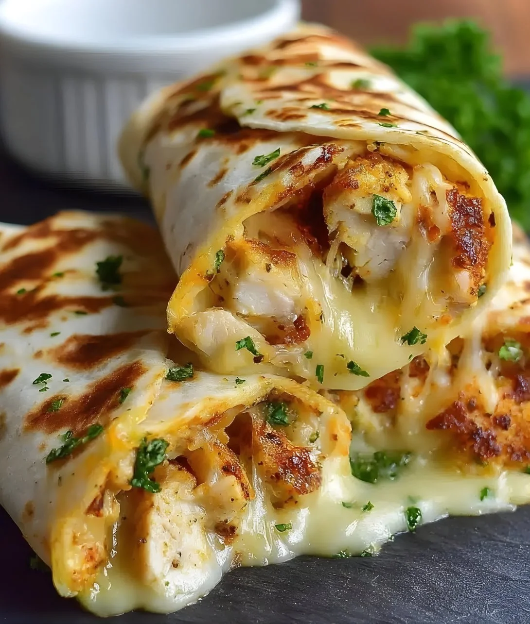 Low carb cheesy garlic chicken wraps filled with chicken and cheese