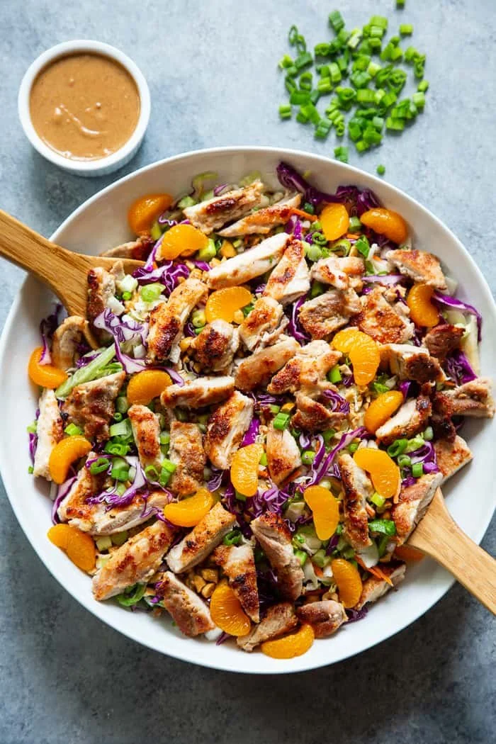 Paleo Chinese Chicken Salad with veggies and chicken on a plate