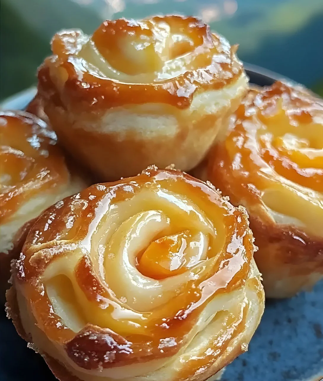 Delicious peach pie cruffins with golden flaky crust and fresh peach filling