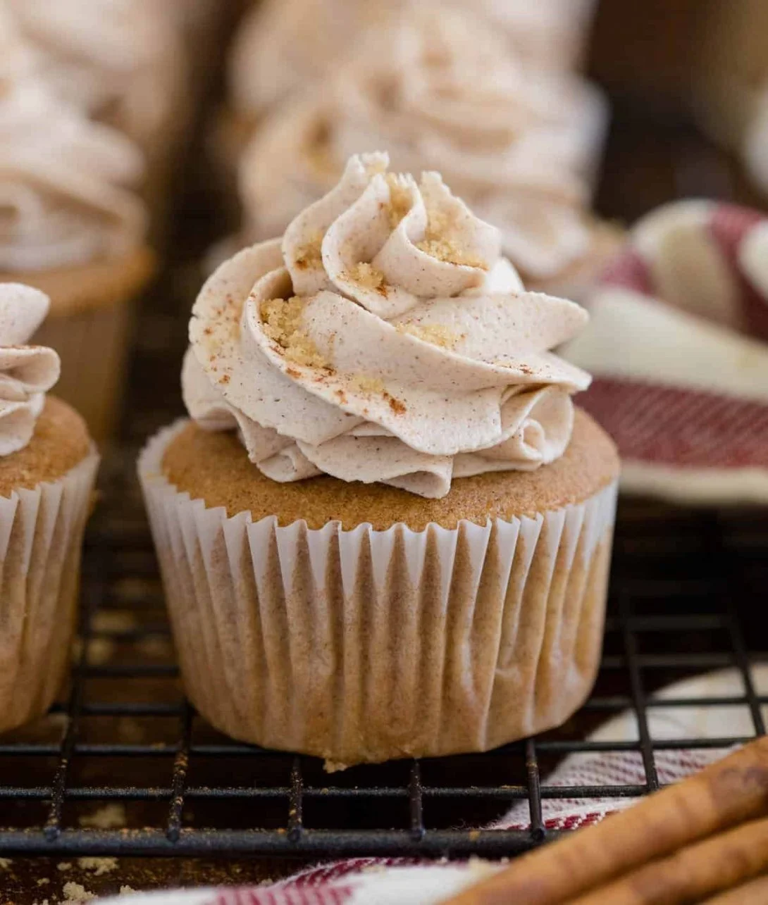 Delicious Snickerdoodle Cupcakes topped with cinnamon-sugar frosting