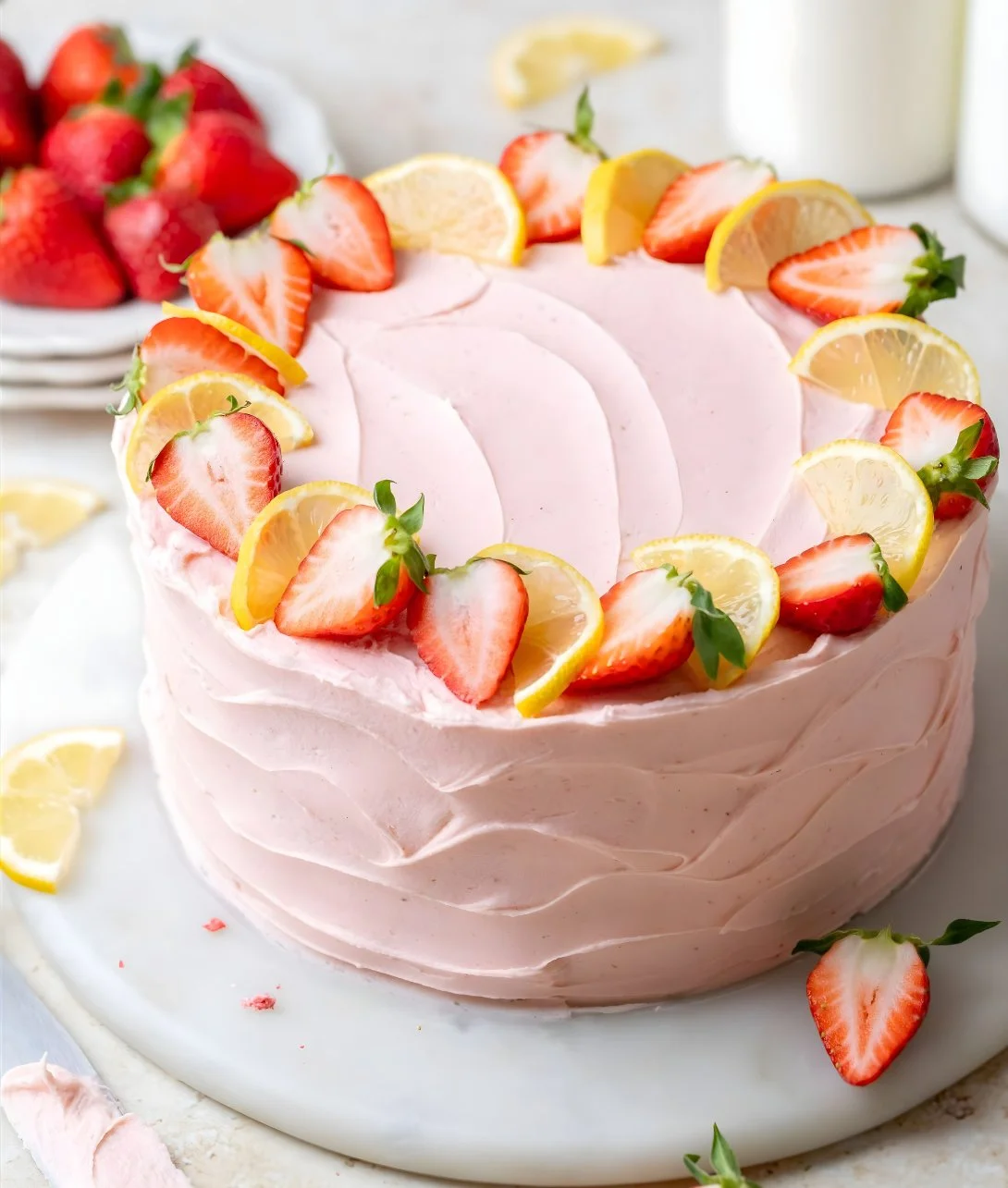 Delicious homemade Strawberry Lemon Cake with fresh strawberries and lemon zest