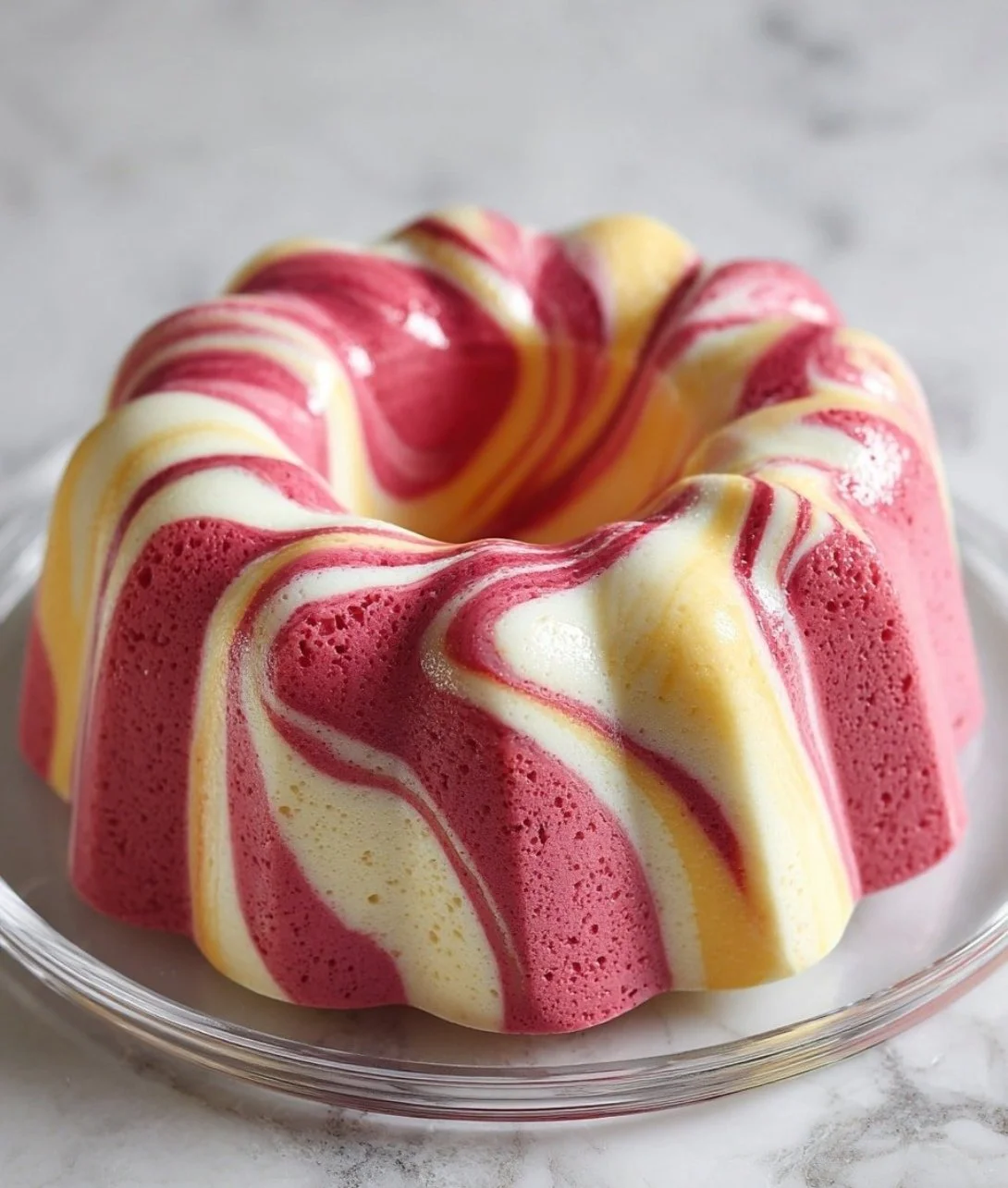 Slice of Strawberry Milkshake Pound Cake topped with fresh strawberries