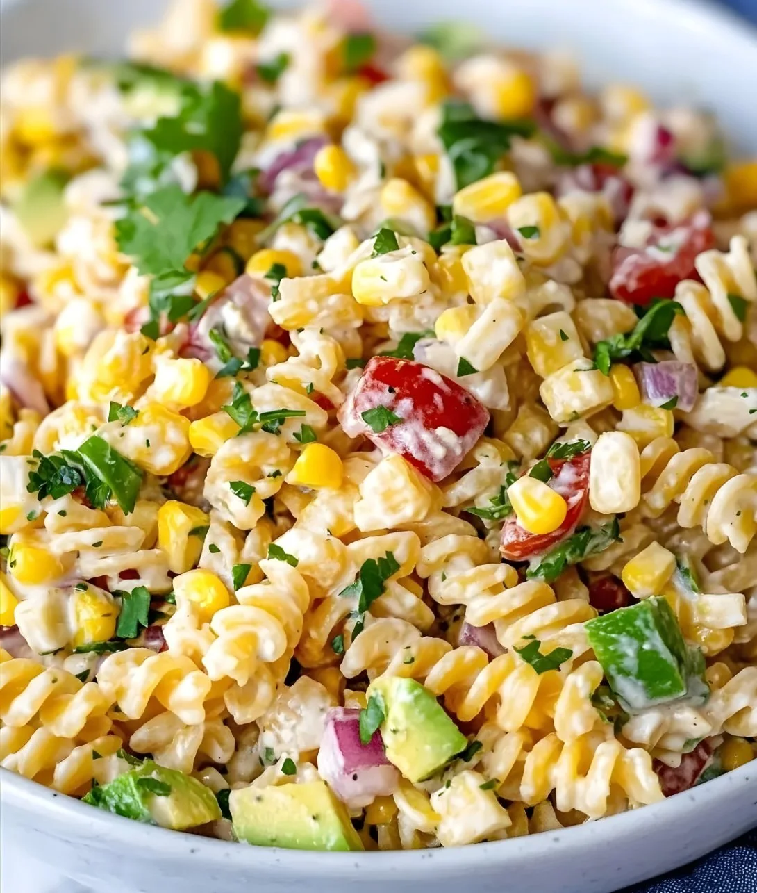 Delicious Street Corn Pasta Salad with fresh ingredients and colorful toppings