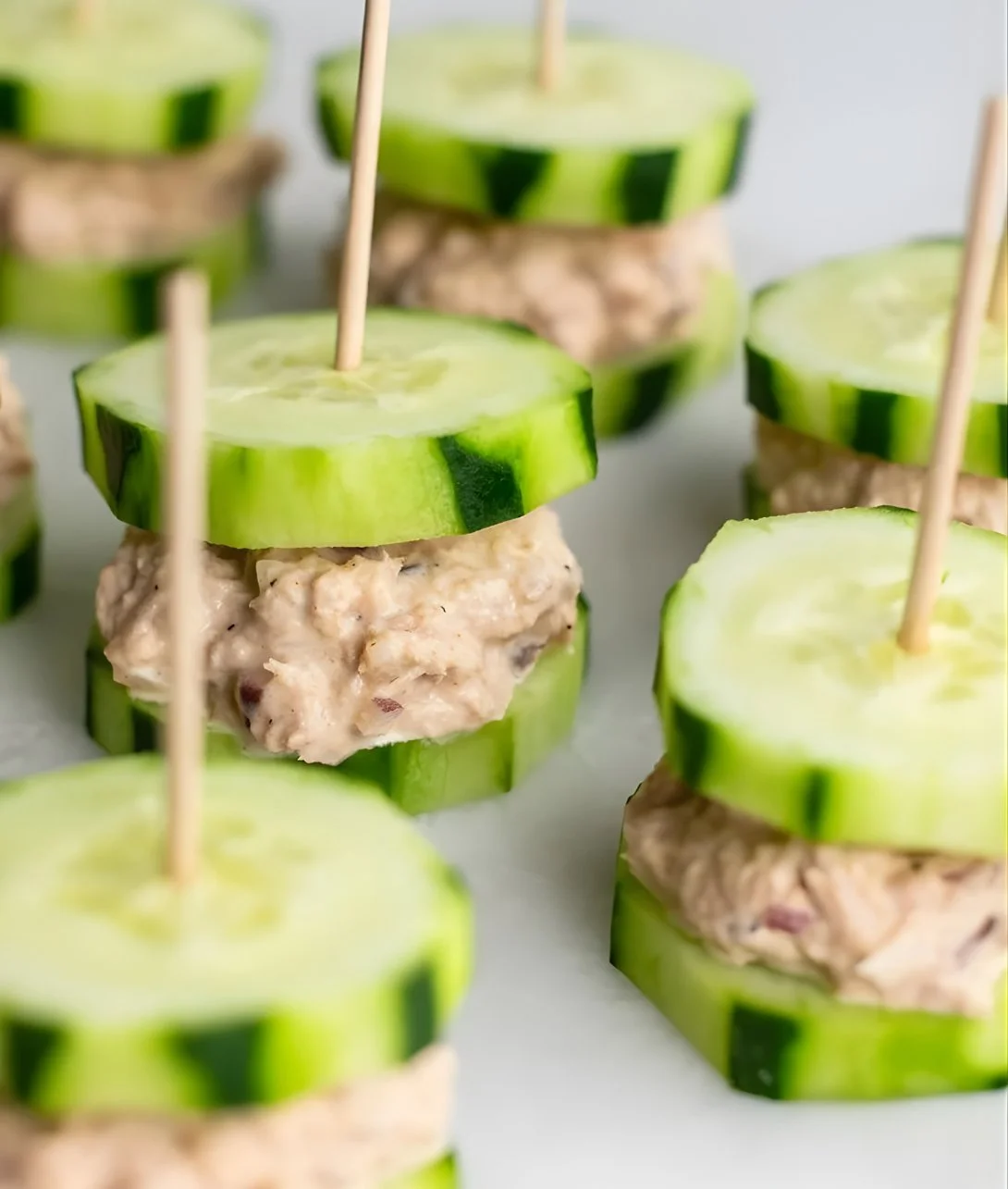Fresh cucumber tuna sandwich with herbs and vegetables