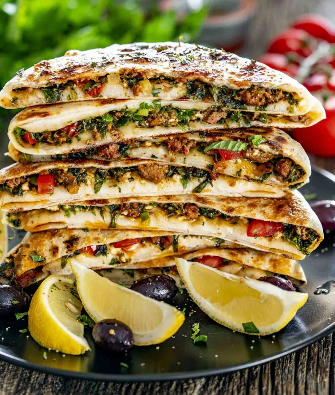 Delicious Turkish Gozleme with Lamb served on a plate